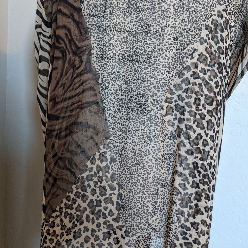 Animal Print Asymmetric Tasselled Sheer Tunic Vest - Picture 5 of 6
